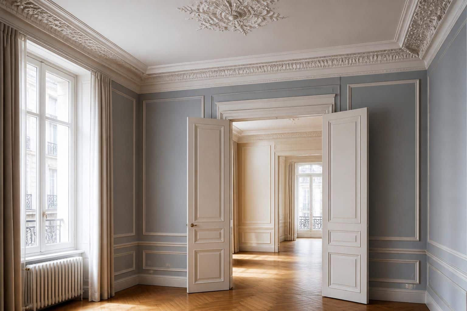 découvrez comment sublimer les moulures d'un appartement haussmannien lyonnais grâce à des choix judicieux de couleurs et de finitions pour un intérieur élégant et raffiné.
